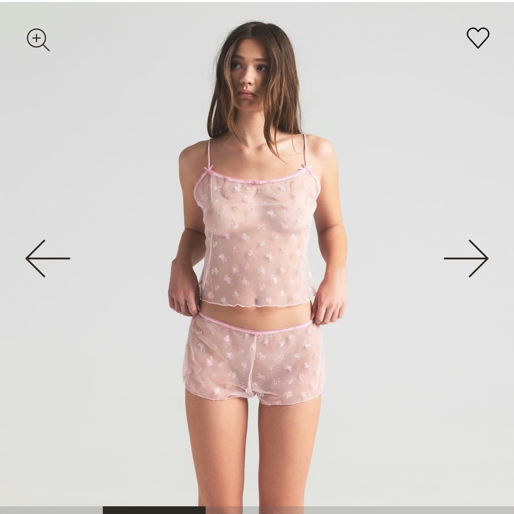 SKIMS Pink Sheer Floral Chemise Set